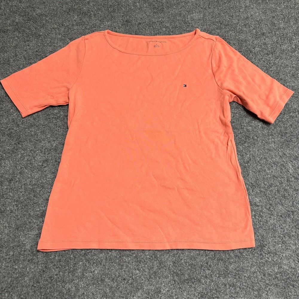 Tommy Hilfiger Shirt Womens Size M Coral Orange Boat Neck Short Sleeve Casual